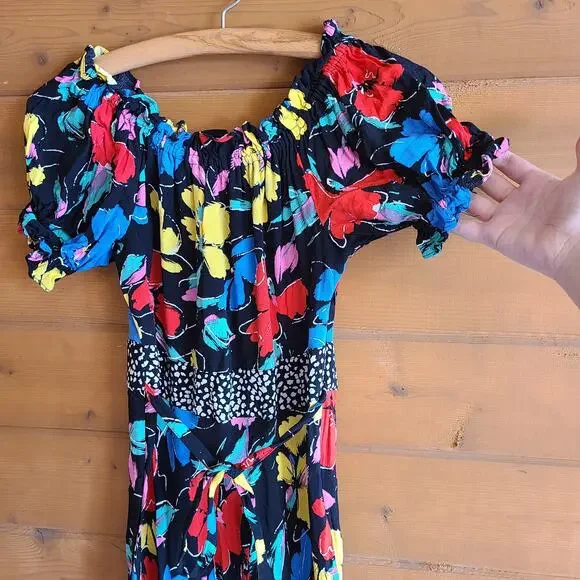 Rixo Maxi Dress Y2K 90's Black Floral Multicolor Off Shoulder Flowy 2 Target - Picture 4 of 6